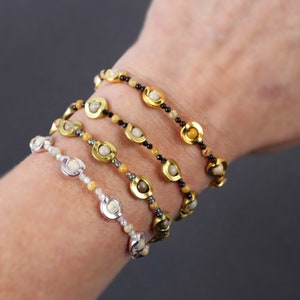 Saturn and Titan Bracelet in Silver or Gold with Gemstone Spacer Beads