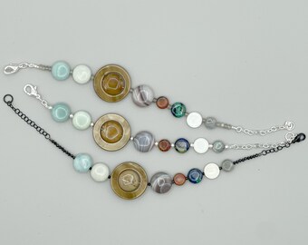 Solar System Bracelet Handmade Big Flat Gemstones