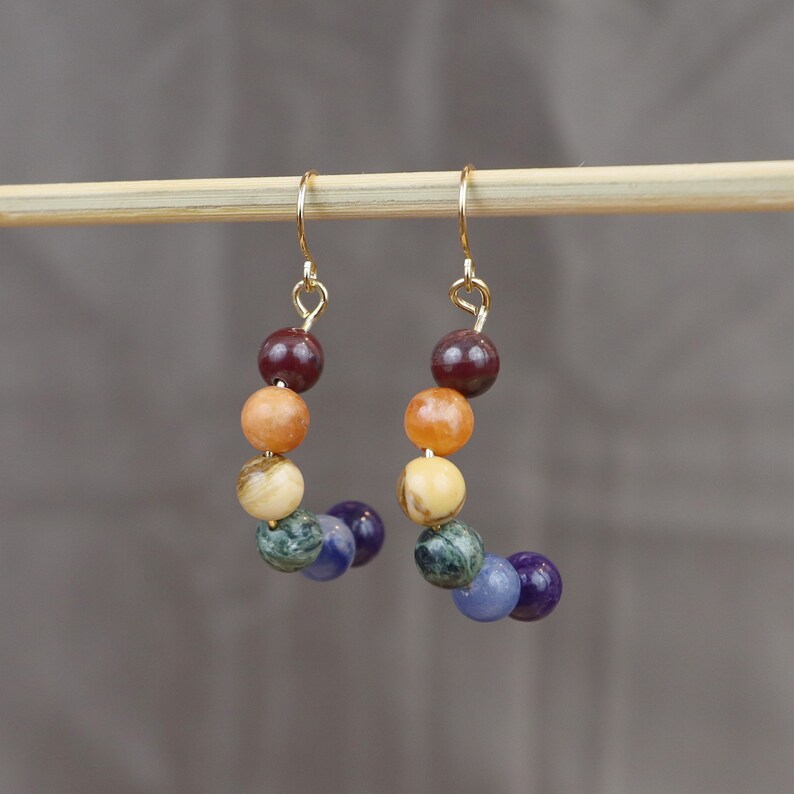 Queer Pride Dangle Gemstone Earrings silver or gold 1160 gold-brass