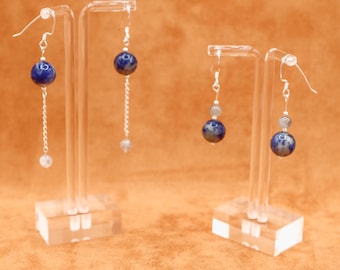 Earth and Moon Dangle Earrings Sterling Silver Handmade Labradorite and Sodalite