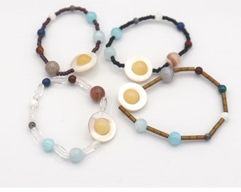 Kid Size Solar System Elastic Bracelets with Semiprecious Stones Handmade
