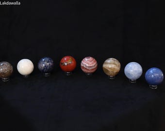 8 Planets Set of 40mm Stone Spheres Matched to Size in Gift Box (S40B)