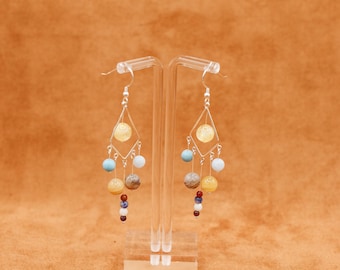 Sun and Planets Gemstone and Sterling Silver Chandelier Earrings Handmade
