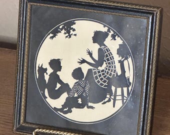 Vintage Reliance “Tale of Adventure” Silhouette Print | Framed Black & Cream Storytelling Wall Art | Cottagecore Decor