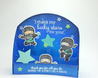 Ninjas in the night pop up card, thank you card, starry night thanks