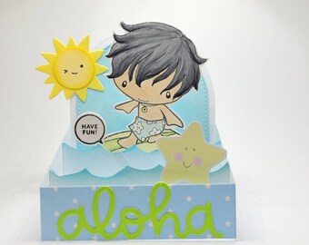 Aloha Surfer Boy Card, Aloha Spirit, Desk display, dimensional note card