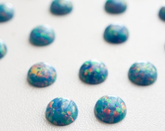 6mm pastel blue opal smooth cabochon. sparkling opal blue cab. round cabochon glitter opal light blue baby blue