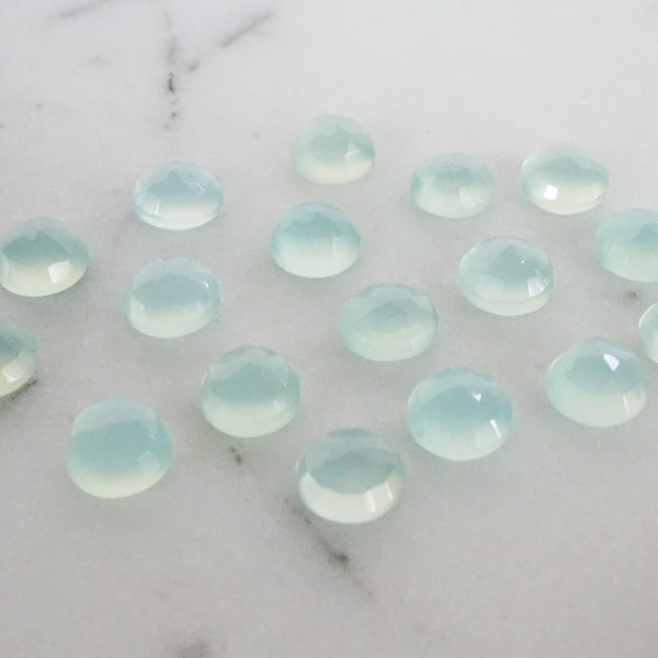 6mm rose faceted baby blue chalcedony cabochon. light blue gemstone blue cab rose faceted