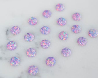 6mm lavender opal smooth cabochon. sparkling opal purple cab. round cabochon glitter opal light pink purple. LAB created