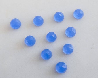 Cabujón de calcedonia azul facetado de 6 mm de rosa. azul lechoso opaco piedra preciosa azul calcedonia azul cabina de la rosa facetada