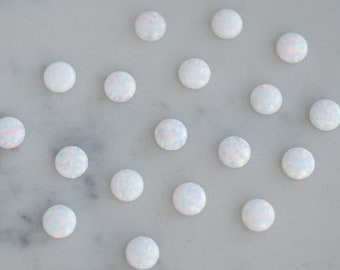 6mm White opal smooth cabochon. sparkling opal snow cab. round cabochon glitter opal white. LAB created