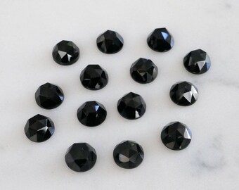 8mm Black Onyx faceted cabochon. jet black gem rose cut black cab black faceted gem