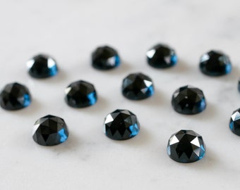 8mm Dark London Blue Topaz rose faceted cabochons. lab grown topaz cabs teal gems