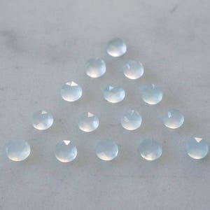 3mm aqua chalcedony ROSE faceted cabochons. rose cut aqua gemstones. aqua cabs mint green teal cab