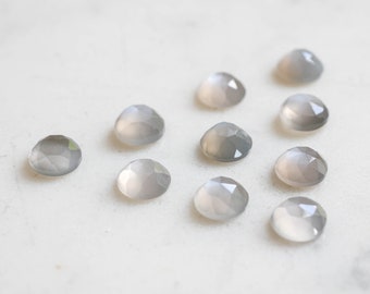 6mm Gray Moonstone rose cut cabochon.  gray shimmer moonstone cab. light gray gem rose faceted moonstone