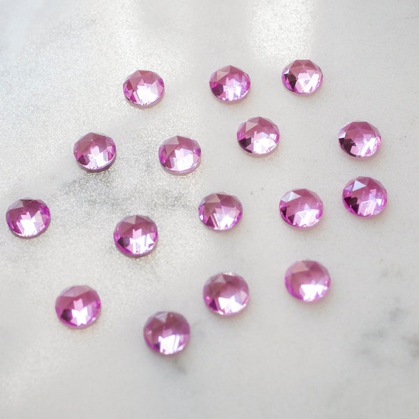 6mm Light pink sapphire faceted cabochon. rose cut lab grown sapphire gemstone. rose faceted. round cab