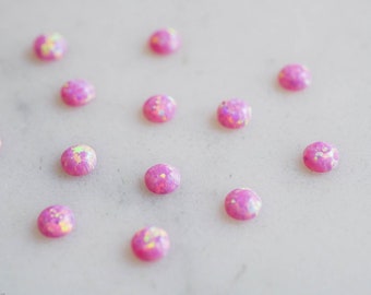 3mm pink opal smooth cabochon. sparkling teal rainbow cab. round cabochon glitter opal