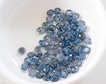 6mm Ocean gray NANO rose faceted cabochon. nano gemstone steel blue grey cab.