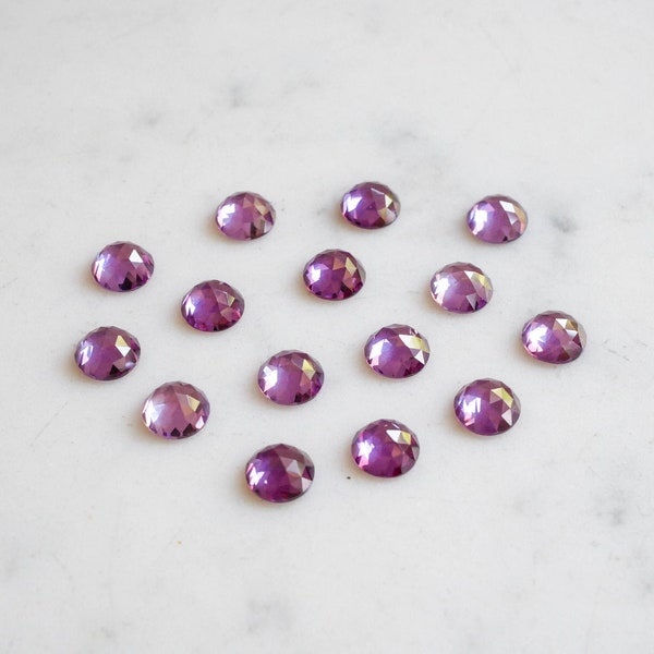 8mm rose cut Alexandrite cabochon. color changing. lab grown. blue purple green faceted gemstone