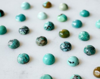 6mm Tibetan turquoise SMOOTH polished cabochon. Aqua green mint blue cab seafoam teal cab rose cut turquoise cab