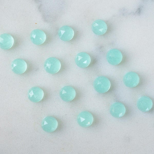 6mm Aqua Chalcedony faceted cabochon. rose cut mint green aqua teal high dome faceted gem