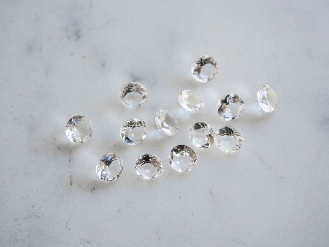 Natural AAA White Topaz 6mm Round Cut – 2-Piece Set, Loupe Clean, From Brazil, Unbranded-937261