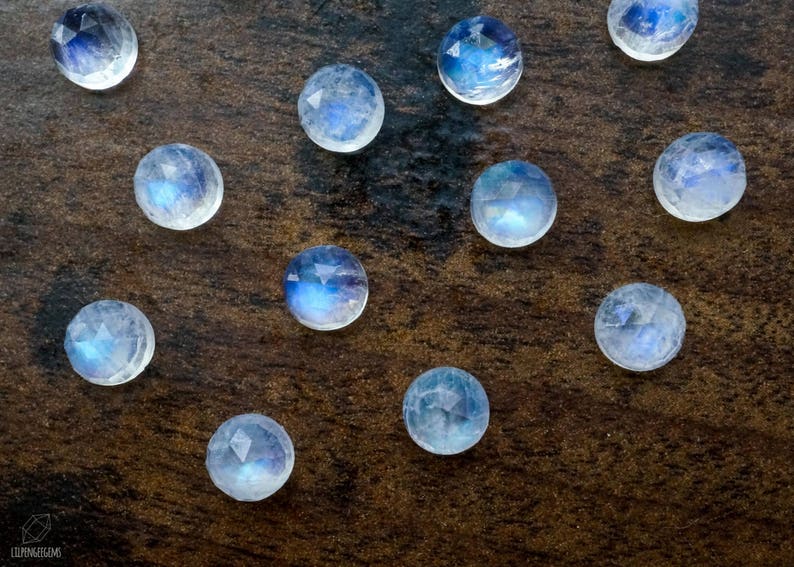 6mm faceted Rainbow Moonstone cabochon. TOP QUALITY. white blue flash gemstone rose cut moonstone 6mm round moonstone image 1