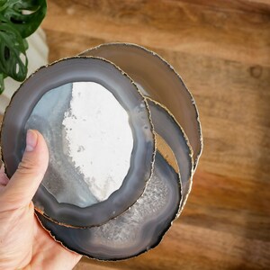 GRAY AGATE coaster sets. grey agate slices coaster sets home decor housewarming luxury decor image 3