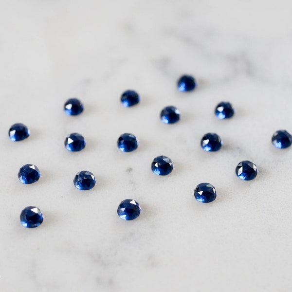 3mm blue sapphire rose cut cabochon. lab grown sapphires, blue gemstone rose faceted cab