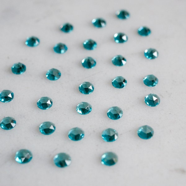 3mm teal tourmaline NANO rose cut cabs. green blue gems. lab grown paraiba cabochons.