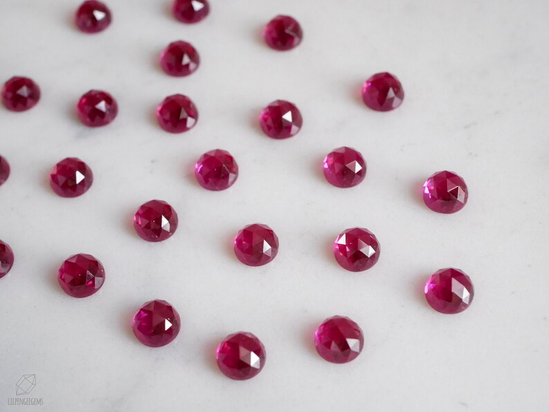 6mm Pink Ruby faceted cabochon. rose cut pink ruby rose faceted pink gemstone magenta cab ruby cab hot pink gem image 4