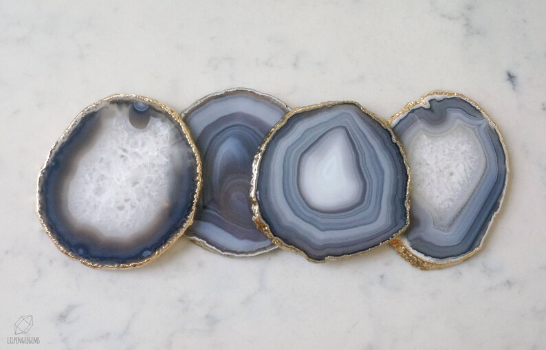 GRAY AGATE coaster sets. grey agate slices coaster sets home decor housewarming luxury decor image 8