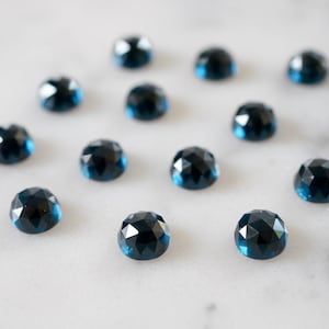 6mm DARK London Blue Topaz rose faceted cabochons. flat back blue gems. rose cut cabs teal blue stones