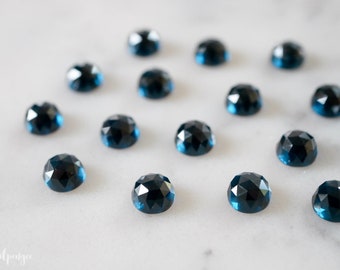 6mm DARK London Blue Topaz rose faceted cabochons. flat back blue gems. rose cut cabs teal blue stones