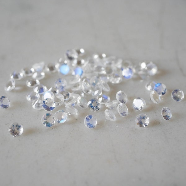 3mm rainbow moonstone faceted gemstones. white blue flash brilliant cut moonstone loose gems