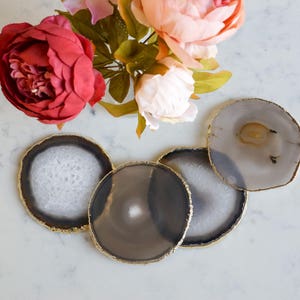 GRAY AGATE coaster sets. grey agate slices coaster sets home decor housewarming luxury decor image 10