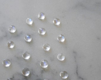 5mm rainbow moonstone faceted cabochons. TOP QUALITY rose cut moonstone cabs. white blue flash