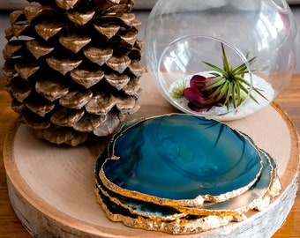 TEAL agate coasters. gem coasters. stone coasters. drinkware coaster set. home decor. bar coasters. housewarming gift.
