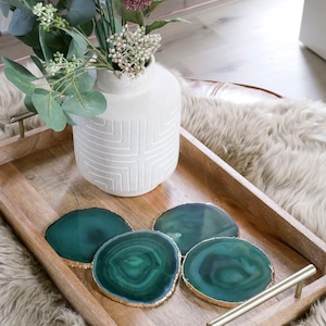 GREEN agate coasters. emerald geode coasters. gem coasters. SILVER or GOLD rim. drinkware coaster set. home decor. bar coasters image 5