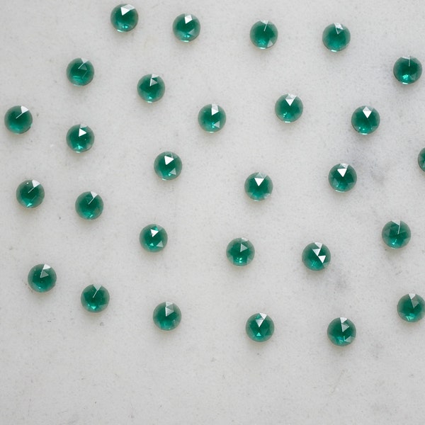 3mm dark emerald rose faceted NANO gemstones. deep green cabochons. lab grown rose cut cab.