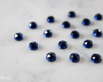 6mm blue saphhire rose cut cabochon. lab grown sapphires, blue gemstone rose faceted cab