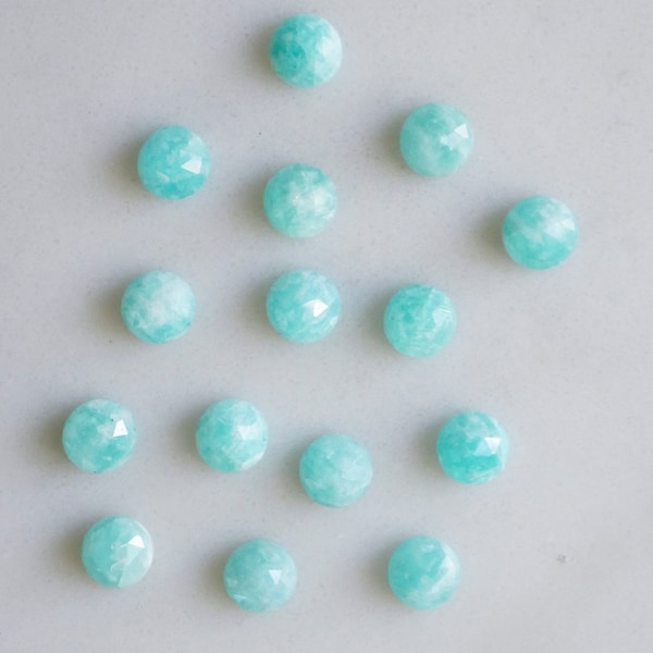 6mm rose cut amazonite cabochon. mint green teal green white cab rose cut green gem