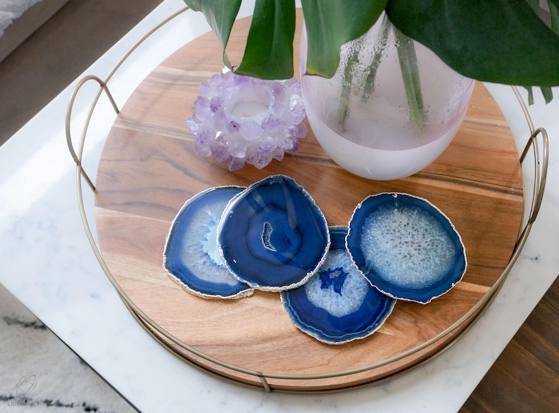 BLUE Agate Coasters. GOLD or SILVER Rim. Geode Coasters. Gem Etsy Australia