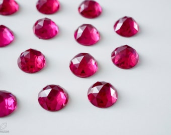 10mm Pink Ruby faceted cabochon. hot pink magenta bold pink cabochon rose cut pink ruby lab ruby