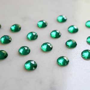 6mm green tourmaline rose faceted nano gemstones. green cabochons. rose cut cab. loose emerald lab grown green gems