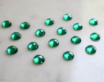 6mm green tourmaline rose faceted nano gemstones. green cabochons. rose cut cab. loose emerald lab grown green gems