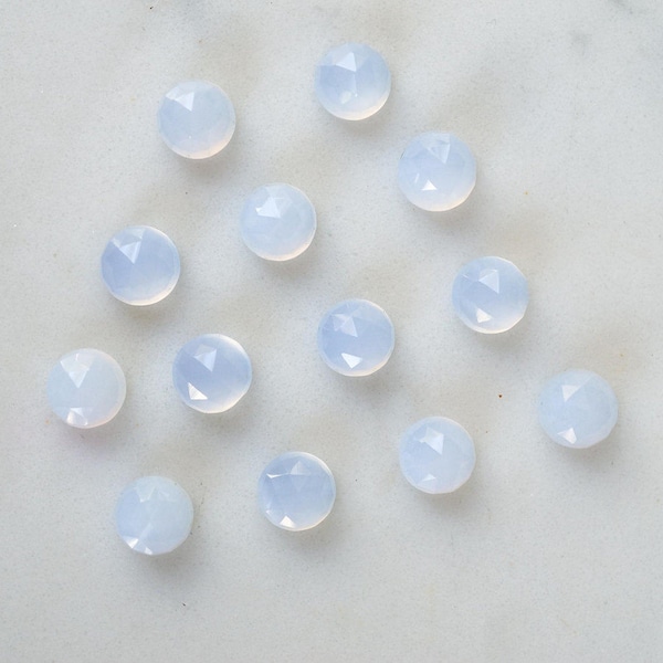 6mm Natural Chalcedony faceted cabochon. AAA quality. pale blue lavender cab milky rose cut gemstone