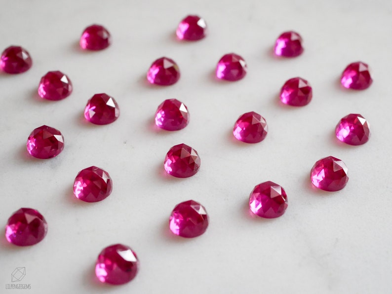 6mm Pink Ruby faceted cabochon. rose cut pink ruby rose faceted pink gemstone magenta cab ruby cab hot pink gem image 6