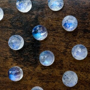 6mm faceted Rainbow Moonstone cabochon. TOP QUALITY. white blue flash gemstone rose cut moonstone 6mm round moonstone image 5
