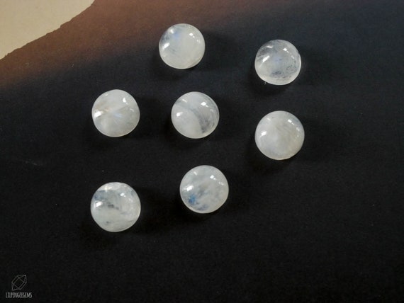 10mm Smooth Rainbow Moonstone Cabochon, White with Blue Flash